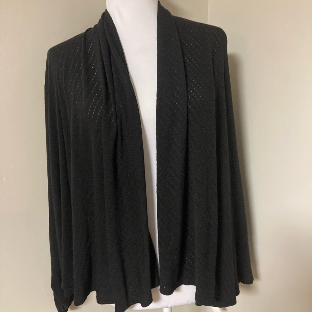 Black Open Front Roll Draped Knit Cardigan NWT